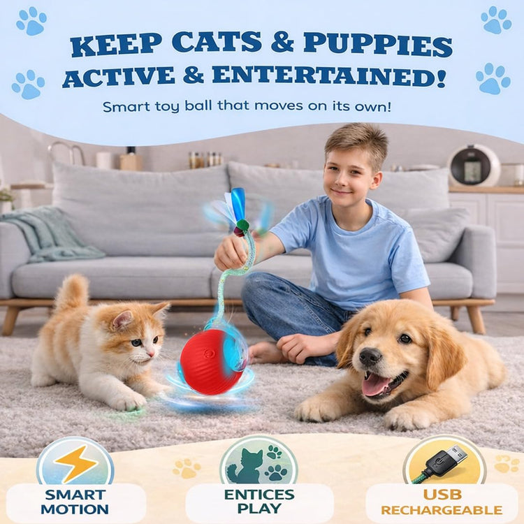 Interactive Cat Toys for Indoor Cats – Motion Activated Automatic Cat Ball with SpeedyTail, 3 Play Modes, Rechargeable LED Rolling Ball, Kitten Toys for Bored Indoor Cats, Smart Cat Enrichment Toy