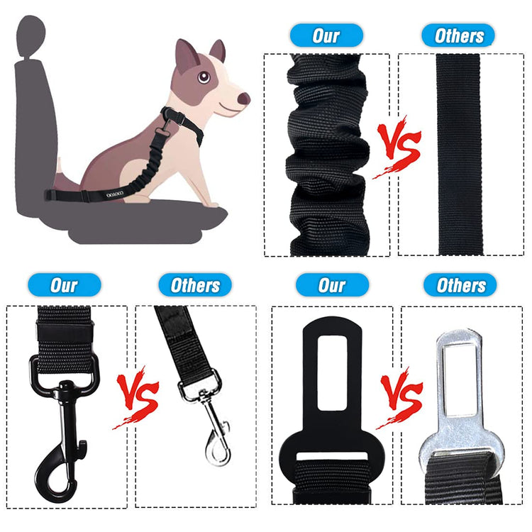 COOYOO Dog Seat Belt, Durability Retractable Dog Car Harness Adjustable Dog Seat Belt for Vehicle Nylon Pet Safety Seat Belts Heavy Duty & Elastic (1 Pack Black)