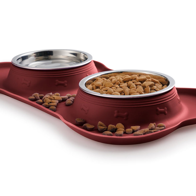 Hubulk Pet Dog Bowls 2 Stainless Steel Dog Bowl with No Spill Non-Skid Silicone Mat + Pet Food Scoop Water and Food Feeder Bowls for Feeding Small Medium Large Dogs Cats Puppies (Small, Blue)