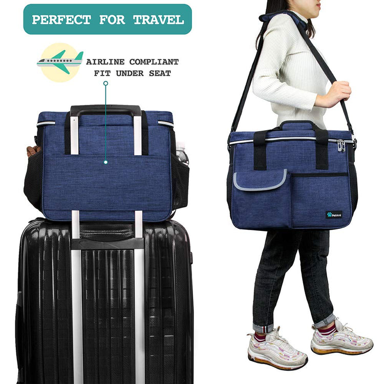 PetAmi Dog Travel Bag Organizer, Pet Travel Kit with 2 Food Containers & 2 Collapsible Dog Bowls, Pet Supplies Tote with Luggage Sleeve, Weekend Road Trip Camping Essentials, Dark Gray, Medium