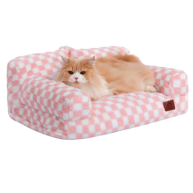 Hollypet Fluffy Dog Cat Bed Pet Couch Beds Plush Soft Warming Machine Washable Puppy Bed with Non-Slip Bottom for Cats and Small Medium Dogs up to 25 lbs, Gray, 24" L x 18" W x 10" Th