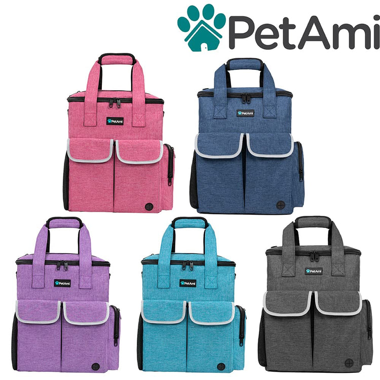 PetAmi Dog Travel Bag Pet Supplies Accessories Organizer for Traveling, Camping, Weekend; Cat Pet Travel Bag Kit Includes 2 Food Storage Containers, 2 Collapsible Bowls, 1 Feeding Mat (Purple)