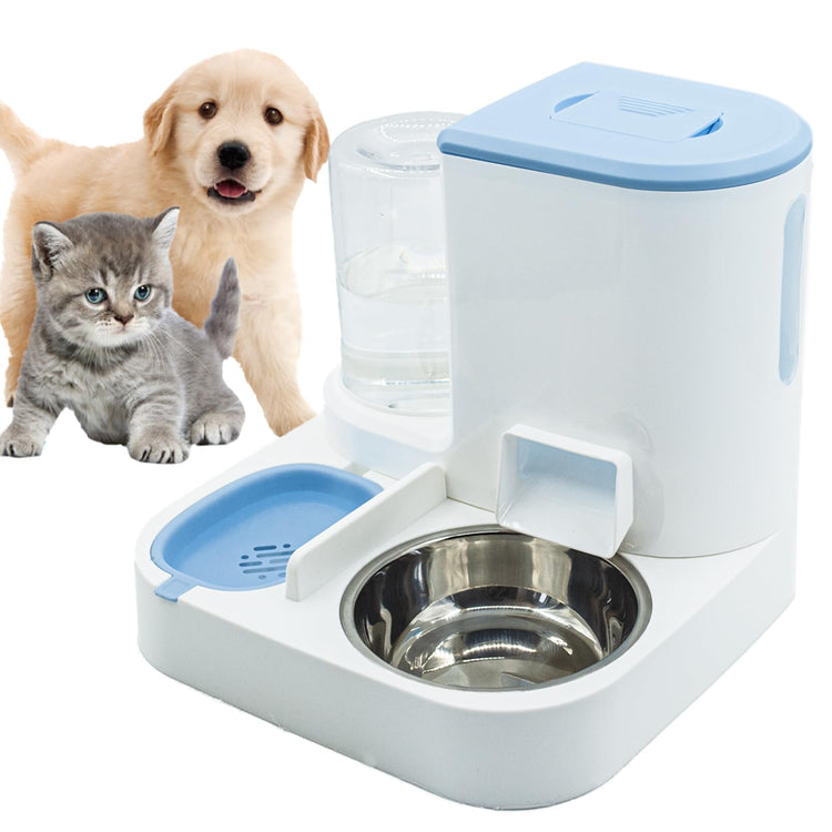 2 in 1 Automatic Cat Feeder & Water Dispenser,Gravity Pet Feeder Stainless Steel Food Water Bowl All-in-One Large Capacity Self Feeding for Cats Dogs Small Medium Pets(Green)