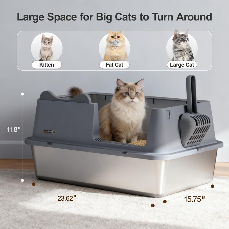 Upgraded Fully Enclosed Cat Litter Box with Lid, Covered Cat Box Enclosure, Anti-Splashing Easy to Clean Kitty Litter Boxes with Drawer, 3 Modes can Use from Kitten to Adult(White&Grey)