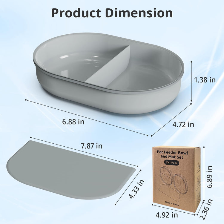 Stainless Steel Bowl for Automatic Microchip Cat Pet Feeder, Sealing Ring Design for Keeping Food Fresh and Reducing Odor, SUS 304, Easy to Clean, 2 Bowl & 1 Mat Set