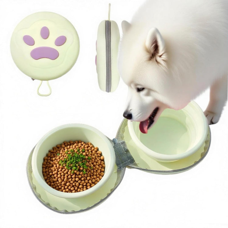 Bear Paw Foldable Pet Bowl, Dual Bowl Design for Food and Water,6.1in，Pink,Orange and Beige (Pink)