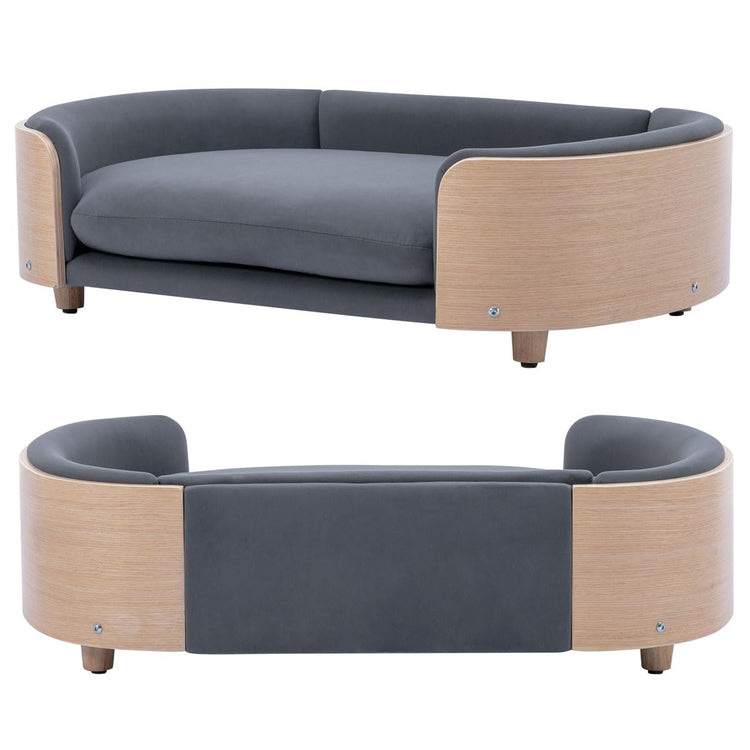 Elevated Dog Bed Pet Sofa with Solid Wood Legs and Bent Soft Backrest, Pet Cat Stool Bed with Velvet Cushion,for Small and Medium Size Dogs Kitten, Dark Gray, Small Size