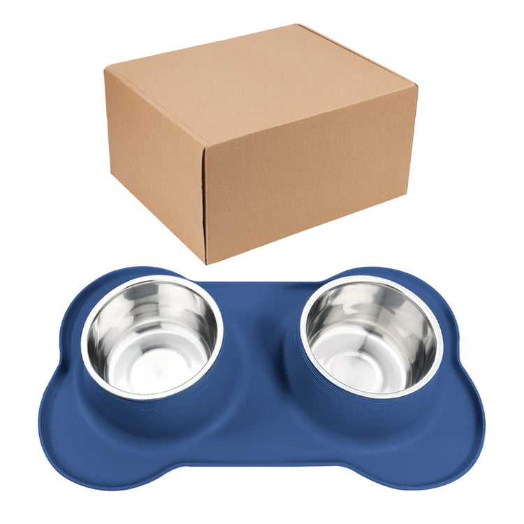 AsFrost Dog Food Bowls Stainless Steel Pet Bowls & Dog Water Bowls with No-Spill and Non-Skid, Feeder Bowls with Dog Bowl Mat for Dogs Cats and Pets-Pink, 24 0z in Total