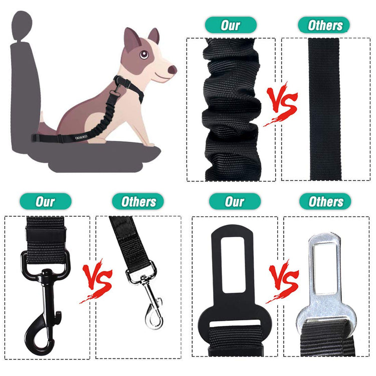 COOYOO Dog Seat Belt, Durability Retractable Dog Car Harness Adjustable Dog Seat Belt for Vehicle Nylon Pet Safety Seat Belts Heavy Duty & Elastic (1 Pack Black)