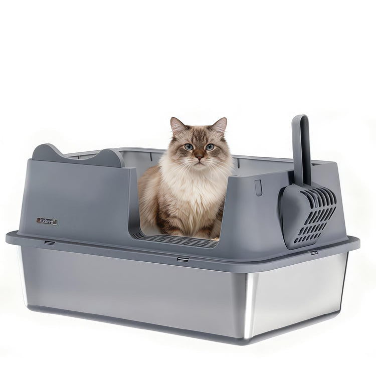 Upgraded Fully Enclosed Cat Litter Box with Lid, Covered Cat Box Enclosure, Anti-Splashing Easy to Clean Kitty Litter Boxes with Drawer, 3 Modes can Use from Kitten to Adult(White&Grey)