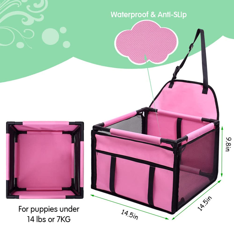 Dog Car Seat Puppy Portable Pet Booster Car Seat with Clip-On Safety Leash and PVC Support Pipe, Anti-Collapse,Perfect for Small Pets