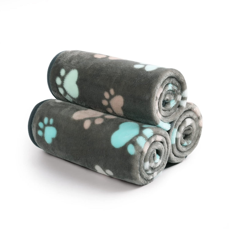 Luciphia 1 Pack 3 Blankets Super Soft Fluffy Premium Fleece Pet Blanket Flannel Throw for Dog Puppy Cat Paw Brown/Pink/White Small(23x16 inch)