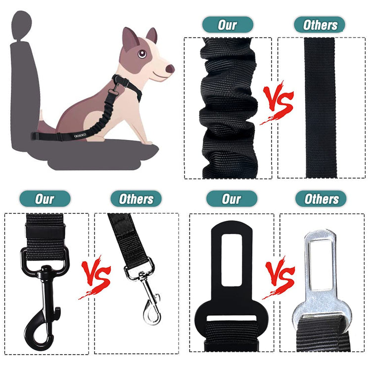 COOYOO Dog Seat Belt, Durability Retractable Dog Car Harness Adjustable Dog Seat Belt for Vehicle Nylon Pet Safety Seat Belts Heavy Duty & Elastic (1 Pack Black)
