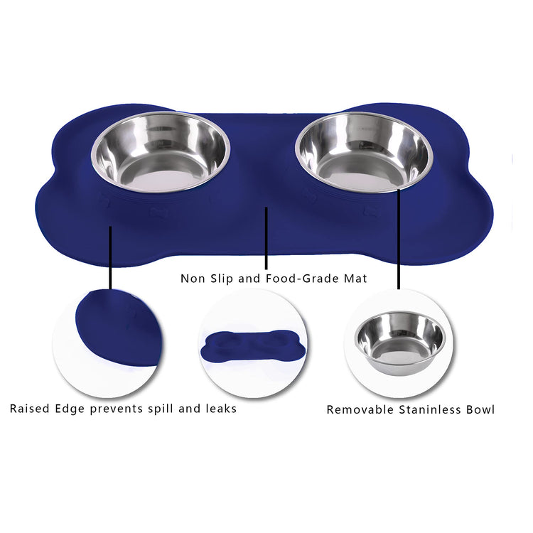 Hubulk Pet Dog Bowls 2 Stainless Steel Dog Bowl with No Spill Non-Skid Silicone Mat + Pet Food Scoop Water and Food Feeder Bowls for Feeding Small Medium Large Dogs Cats Puppies (Small, Blue)