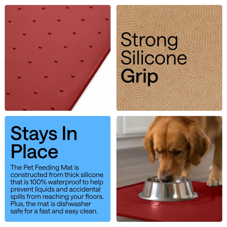 GORILLA GRIP 100% Waterproof Raised Edge BPA Free Silicone Pet Feeding Mat, Dog Cat Food Mats Contain Spills Protects Floors, Placemats for Cats and Dogs Water Bowl, 18.5x11.5, Gray