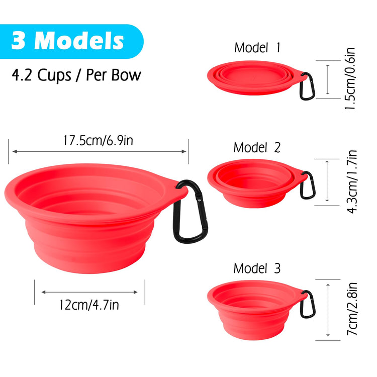 PetBonus 2-Pack Silicone Collapsible Dog Bowls, BPA Free Dishwasher Safe, Portable Foldable Expandable Travel Bowl, Food Water Feeding Cup Dish for Dogs Cats with 2 Carabiners (Turquoise, Tan)