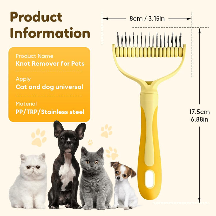 Double Sided Dematting Comb for Cats and Dogs, 2-in-1 Deshedding and Detangling Rake, Undercoat Matt Remover for Long Thick Hair, Pet Grooming Brush, Lint Remover (white)