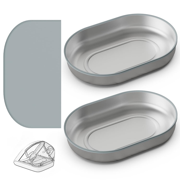 Stainless Steel Bowl for Automatic Microchip Cat Pet Feeder, Sealing Ring Design for Keeping Food Fresh and Reducing Odor, SUS 304, Easy to Clean, 2 Bowl & 1 Mat Set