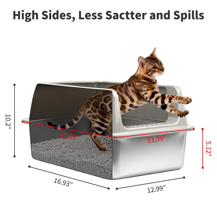Kirecoo 2 Pack Stainless Steel Litter Box with Lid, Large Enclosed Metal Cat Litter Box Pan High Sided, Easy Clean Anti-Leakage Litterbox Tray for Indoor Big Cats, Kittens or Multicat, Scoop Included