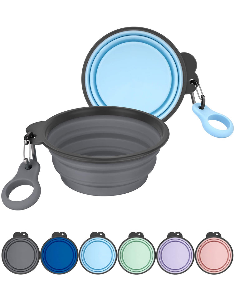 Aonkey Collapsible Dog Bowls with Bottle Carrier, 2 Pack Travel Dog Water Bowl Upgraded Carabiner, One-piece Molded Rim No Fall Off or Crack, Foldable Silicone Portable for Pets Walking Hiking 15oz