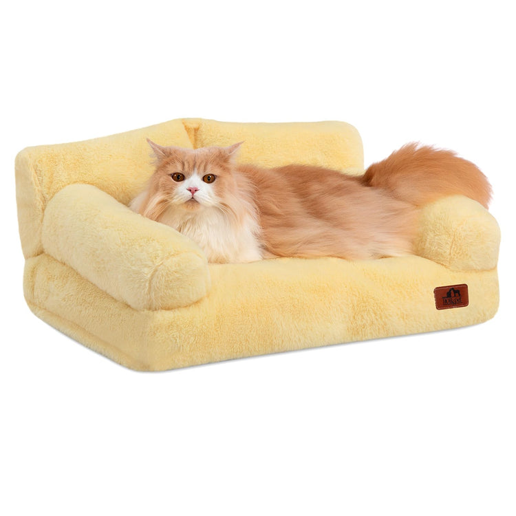 Hollypet Fluffy Dog Cat Bed Pet Couch Beds Plush Soft Warming Machine Washable Puppy Bed with Non-Slip Bottom for Cats and Small Medium Dogs up to 25 lbs, Gray, 24" L x 18" W x 10" Th