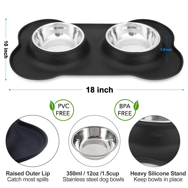 AsFrost Dog Food Bowls Stainless Steel Pet Bowls & Dog Water Bowls with No-Spill and Non-Skid, Feeder Bowls with Dog Bowl Mat for Dogs Cats and Pets-Pink, 24 0z in Total