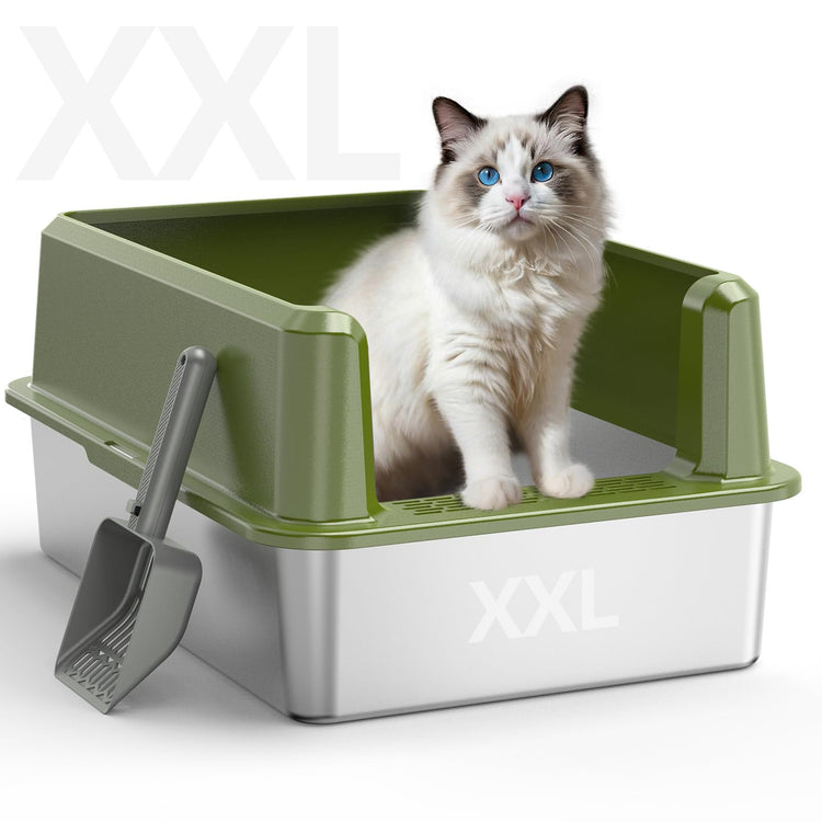 WoofiGo Enclosed Stainless Steel Cat Litter Box with Lid, XL Extra Large Litter Box for Big Cats, Metal Litter Pan High Sided, Never Absorbs Odors, Anti-Urine Leakage, Easy Cleaning, Include Scoop
