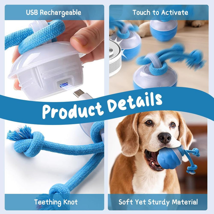 Dog Ball Toy Tail 2.0 Dog Toy, 2025 New Smart Interactive Cats Toys Ball, Squeaky Toy Electric Automatic Rolling Moving Pet Toy Balls with Rope for Cats and Medium Small Dogs Puppy (Blue, 1pcs)