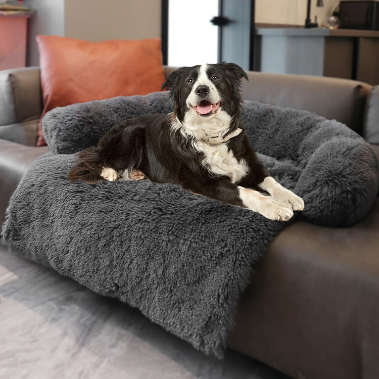 Calming Dogs/Cats Bed Mats, Dog Pad Washable Removable Couch Cover, Plush Long Fur Mat for Pets, Waterproof Lining, Perfect for Small, Medium and Large Dogs and Cats (Gradient Gray, 36"x31")