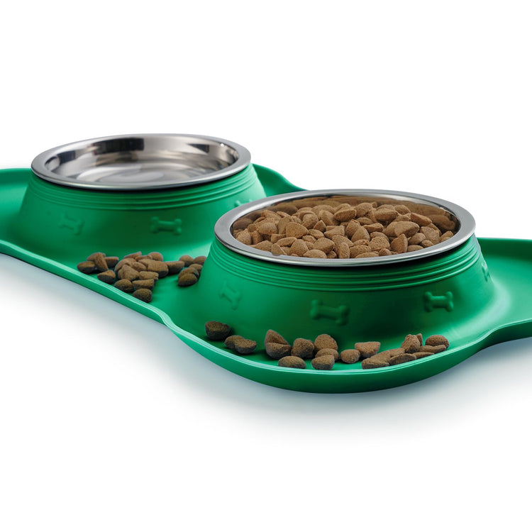 Hubulk Pet Dog Bowls 2 Stainless Steel Dog Bowl with No Spill Non-Skid Silicone Mat + Pet Food Scoop Water and Food Feeder Bowls for Feeding Small Medium Large Dogs Cats Puppies (Small, Blue)