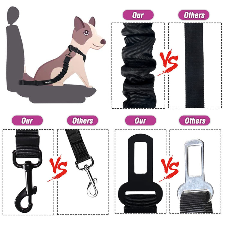 COOYOO Dog Seat Belt, Durability Retractable Dog Car Harness Adjustable Dog Seat Belt for Vehicle Nylon Pet Safety Seat Belts Heavy Duty & Elastic (1 Pack Black)