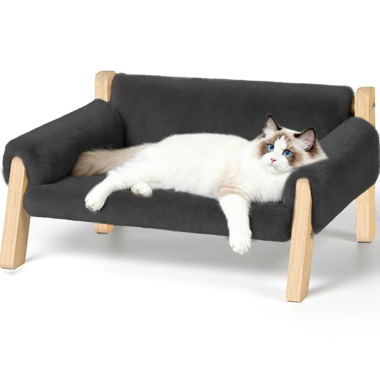 FAMIDGE Plush Cat Couch Bed - Cat Bed for Indoor Cats, Dog Sofa Bed, Short Rabbit Fleece Calming Pet Couch with Removable Cover, Anti-Shedding Pet Sofa for Small/Medium Pets (26×18×12in, Brown)