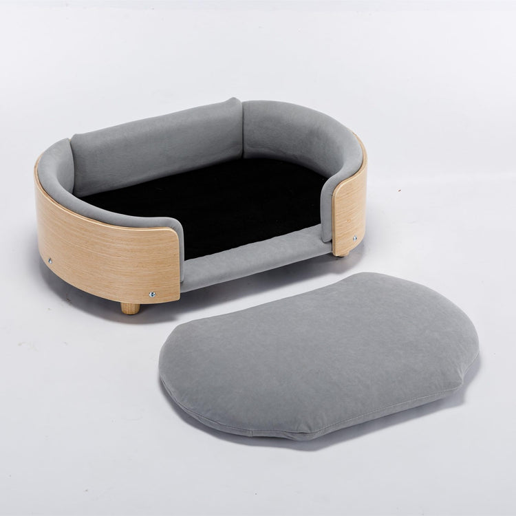 Dog Sofa, Dog Beds with Removable Cushion Pet Sofa with Solid Wood Legs and Bent Wood Back Dog Couch for Dogs and Cat-Small Light Grey