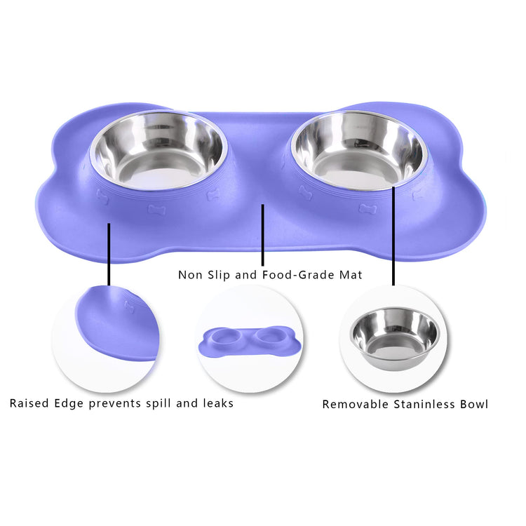 Hubulk Pet Dog Bowls 2 Stainless Steel Dog Bowl with No Spill Non-Skid Silicone Mat + Pet Food Scoop Water and Food Feeder Bowls for Feeding Small Medium Large Dogs Cats Puppies (Small, Blue)