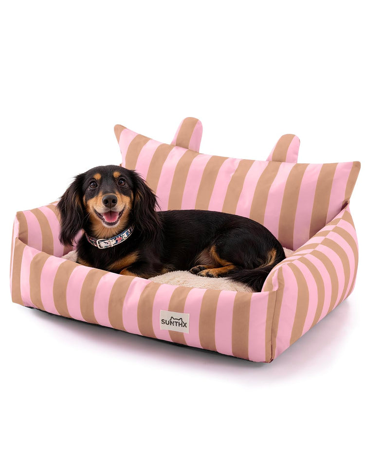 Cat Couch, Reversible Pet Bed for Indoor Cats – 2-Sided Cat Sofa with Oxford Fabric and Plush Fleece, Washable Small Dog Couch for Puppies and Senior Pets, Non-Slip Bottom, 28 inch, Pink Brown