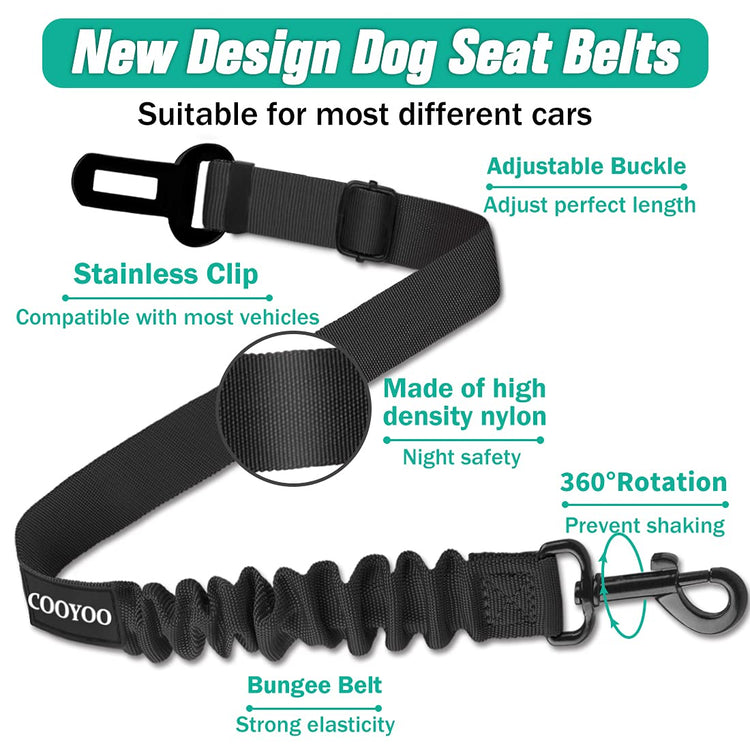 COOYOO Dog Seat Belt, Durability Retractable Dog Car Harness Adjustable Dog Seat Belt for Vehicle Nylon Pet Safety Seat Belts Heavy Duty & Elastic (1 Pack Black)