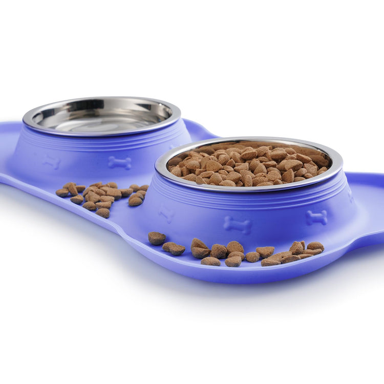 Hubulk Pet Dog Bowls 2 Stainless Steel Dog Bowl with No Spill Non-Skid Silicone Mat + Pet Food Scoop Water and Food Feeder Bowls for Feeding Small Medium Large Dogs Cats Puppies (Small, Blue)