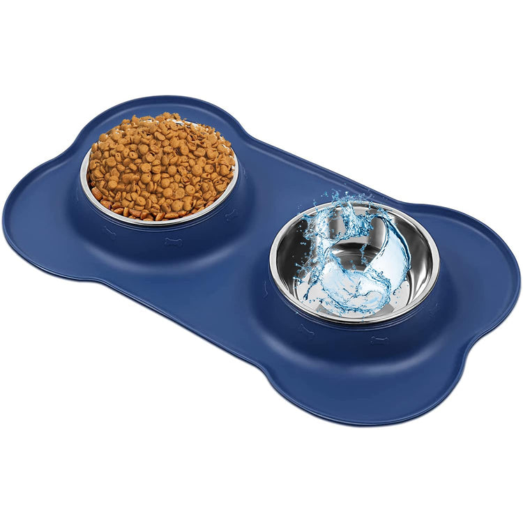 AsFrost Dog Food Bowls Stainless Steel Pet Bowls & Dog Water Bowls with No-Spill and Non-Skid, Feeder Bowls with Dog Bowl Mat for Dogs Cats and Pets-Pink, 24 0z in Total