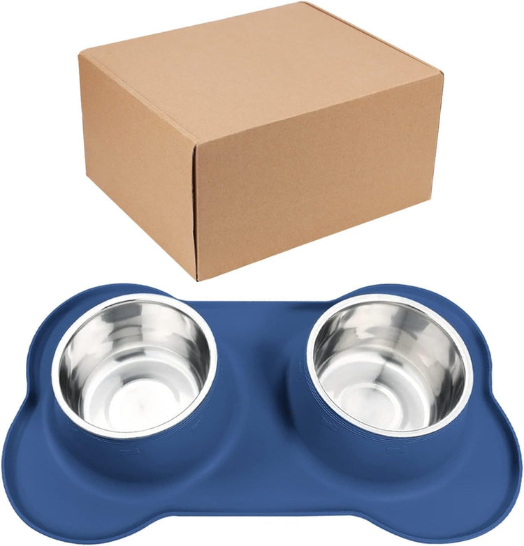 AsFrost Dog Food Bowls Stainless Steel Pet Bowls & Dog Water Bowls with No-Spill and Non-Skid, Feeder Bowls with Dog Bowl Mat for Dogs Cats and Pets-Pink, 24 0z in Total