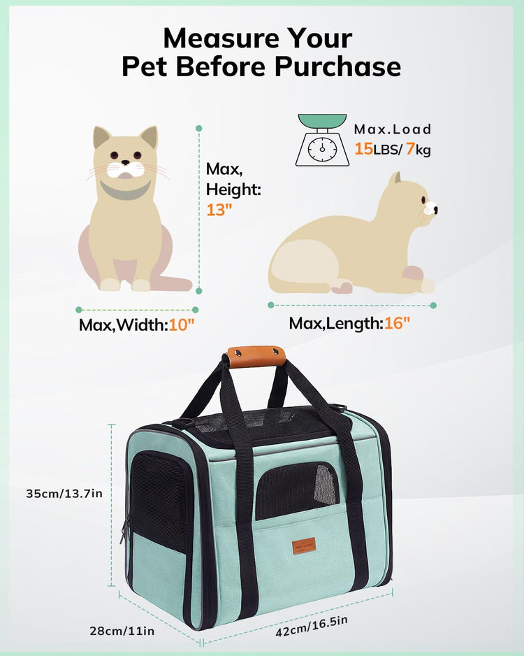 Morpilot Pet Carrier for Large Cats, Puppies & Small Dogs Up to 25lbs, Escape-Proof with Locking Zippers, Dual-Sided Cushion, Safety Buckle for Car & Vet Travel, Includes Foldable Bowl (Dark Gray)