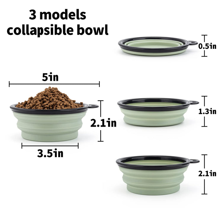SLSON Collapsible Bowl with Cover Lids,2 Pack Dog Travel Bowls Portable Foldable Cat Water Dish Bowl for Pets Walking Parking Camping (Light Blue and Green, Small)