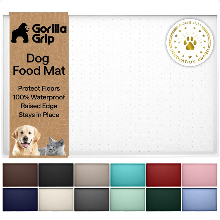 GORILLA GRIP 100% Waterproof Raised Edge BPA Free Silicone Pet Feeding Mat, Dog Cat Food Mats Contain Spills Protects Floors, Placemats for Cats and Dogs Water Bowl, 18.5x11.5, Gray