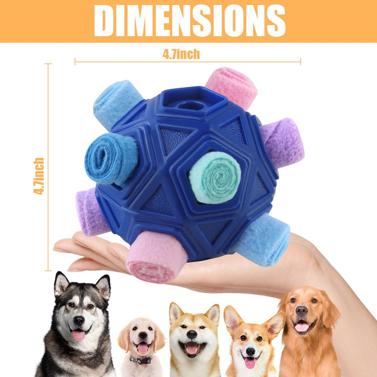 Dog Snuffle Ball-Interactive Puzzle Dog Toys Encourage Natural Foraging Skills Slow Feeder for Training and Stress Relief, Cloth Strip Hiding Food Chew Toys with Squeaky Carrot Toy for Any Size