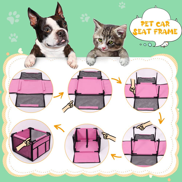 Dog Car Seat Puppy Portable Pet Booster Car Seat with Clip-On Safety Leash and PVC Support Pipe, Anti-Collapse,Perfect for Small Pets