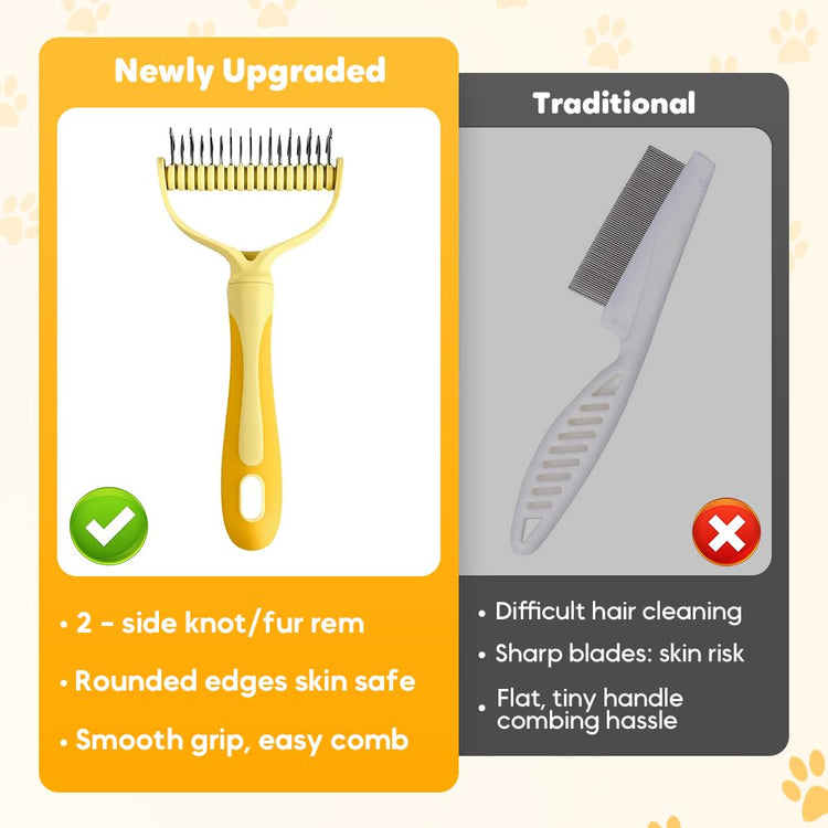 Double Sided Dematting Comb for Cats and Dogs, 2-in-1 Deshedding and Detangling Rake, Undercoat Matt Remover for Long Thick Hair, Pet Grooming Brush, Lint Remover (white)