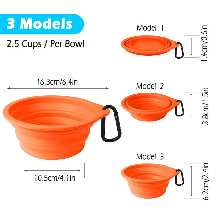 PetBonus 2-Pack Silicone Collapsible Dog Bowls, BPA Free Dishwasher Safe, Portable Foldable Expandable Travel Bowl, Food Water Feeding Cup Dish for Dogs Cats with 2 Carabiners (Turquoise, Tan)