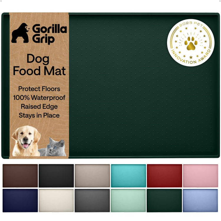 GORILLA GRIP 100% Waterproof Raised Edge BPA Free Silicone Pet Feeding Mat, Dog Cat Food Mats Contain Spills Protects Floors, Placemats for Cats and Dogs Water Bowl, 18.5x11.5, Gray