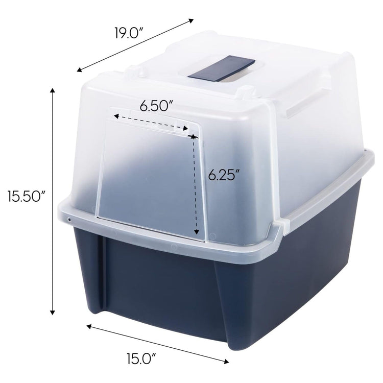 IRIS USA Cat Litter Box, Litter Box Enclosure with Scoop and Front Door Flap, Covered Kitty Litter Box for Privacy, Portable, Easy to Clean, Navy
