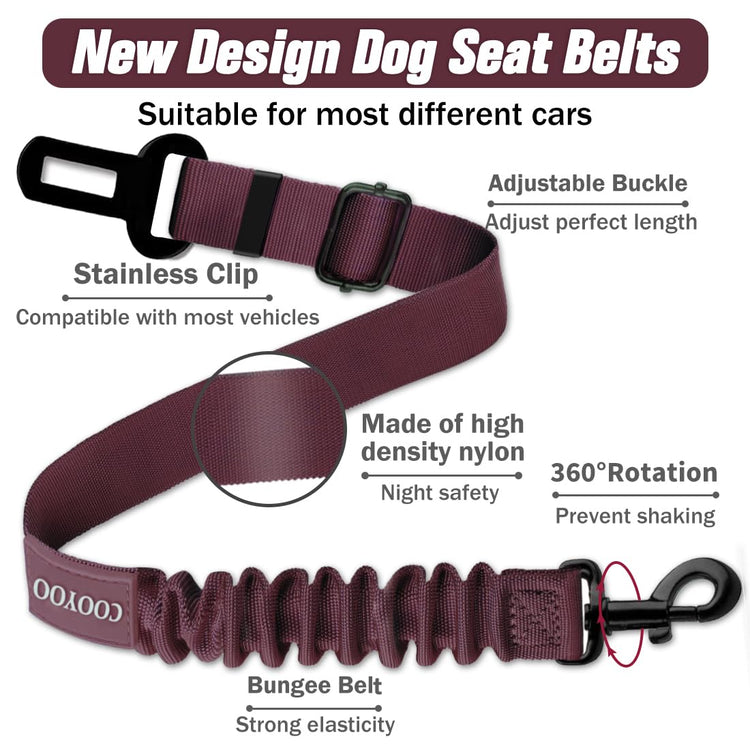 COOYOO Dog Seat Belt, Durability Retractable Dog Car Harness Adjustable Dog Seat Belt for Vehicle Nylon Pet Safety Seat Belts Heavy Duty & Elastic (1 Pack Black)