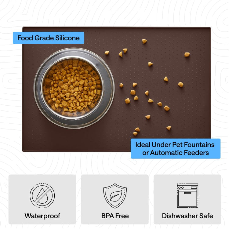 GORILLA GRIP 100% Waterproof Raised Edge BPA Free Silicone Pet Feeding Mat, Dog Cat Food Mats Contain Spills Protects Floors, Placemats for Cats and Dogs Water Bowl, 18.5x11.5, Gray